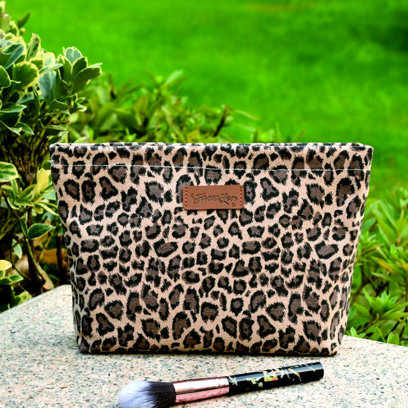 Leopard Print Large Makeup Bag - Stylish Cute Toiletry Organizer Handbag for Women Girls