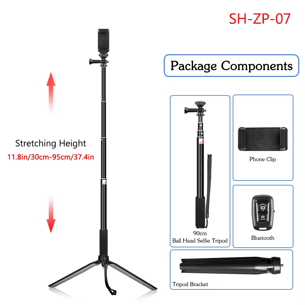 90/150Cm Adjustable Selfie Stick with Wireless Bluetooth-Compatible and Phone Clip for Smartphone Live Photo Youtube Outdoor