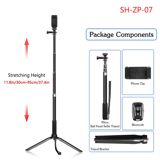 90/150Cm Adjustable Selfie Stick with Wireless Bluetooth-Compatible and Phone Clip for Smartphone Live Photo Youtube Outdoor