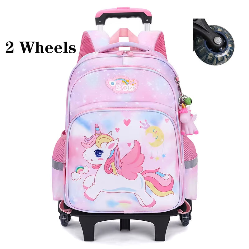 Kids School Rolling Backpacks Trolley Luggage Bag School Trolley Bags Girl School Wheeled Waterproof School Backpack with Wheels