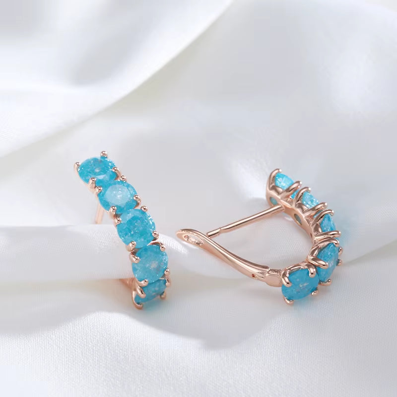 New round Blue Natural Zircon Drop Earrings for Women Luxury 585 Rose Gold Color Earrings Wedding Jewelry 2022 New