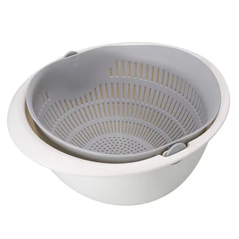 Kitchen Rotatable Double Drain Basket Fruits Vegetables Washing Storage Basket Strainers Bowl Cleaning Filter Colander Tool