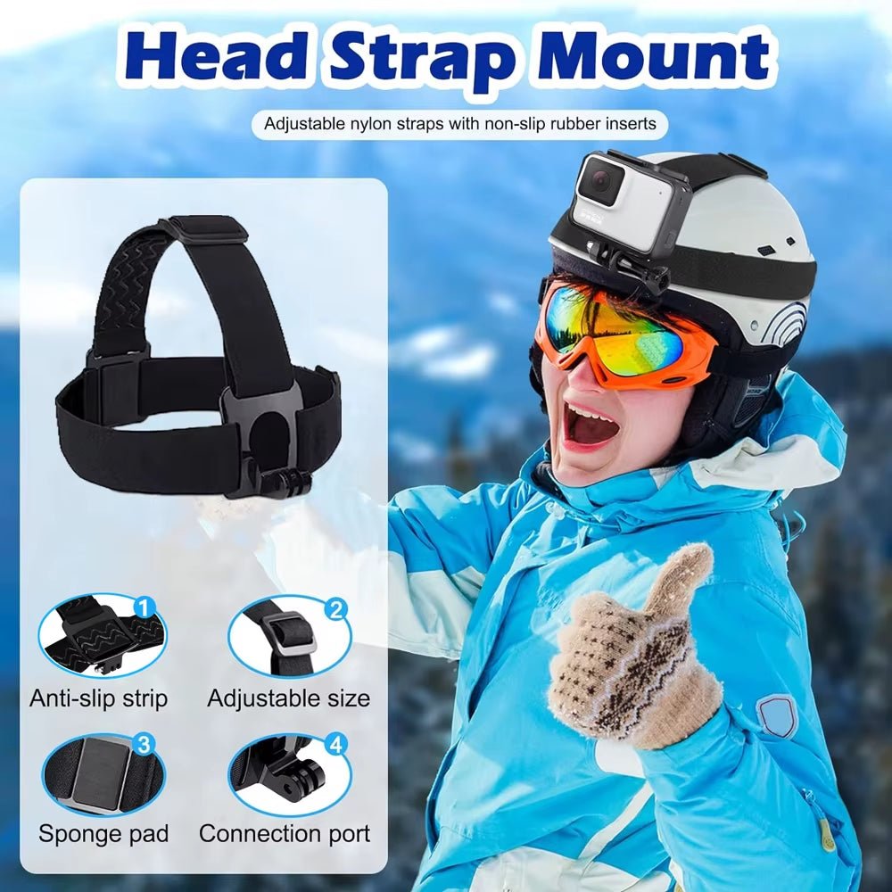 All-In-One 6Pcs Action Camera Kit Head Strap Chest Strap Mount Adjustable for Gopro Phone Osmo Enhanced Stability Versatility