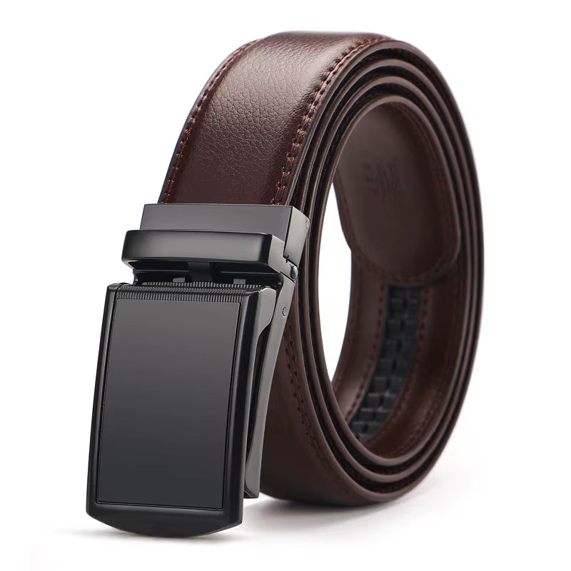 Men'S Ratchet Click Belt Genuine Leather Dress Belt for Men Jeans Holeless Automatic Sliding Buckle Black Brown Belts Cin