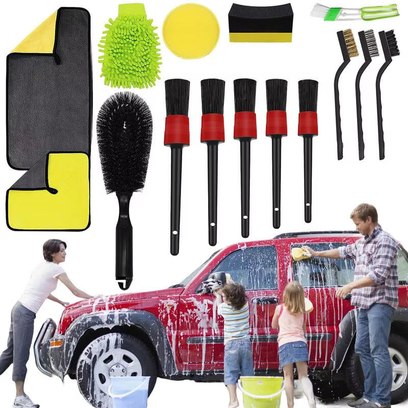 15Pcs/Set Car Detailing Body Interior Cleaning Tools Kit Brush Foam Sponge Microfiber Towel Gloves Water Wash Auto Acessories