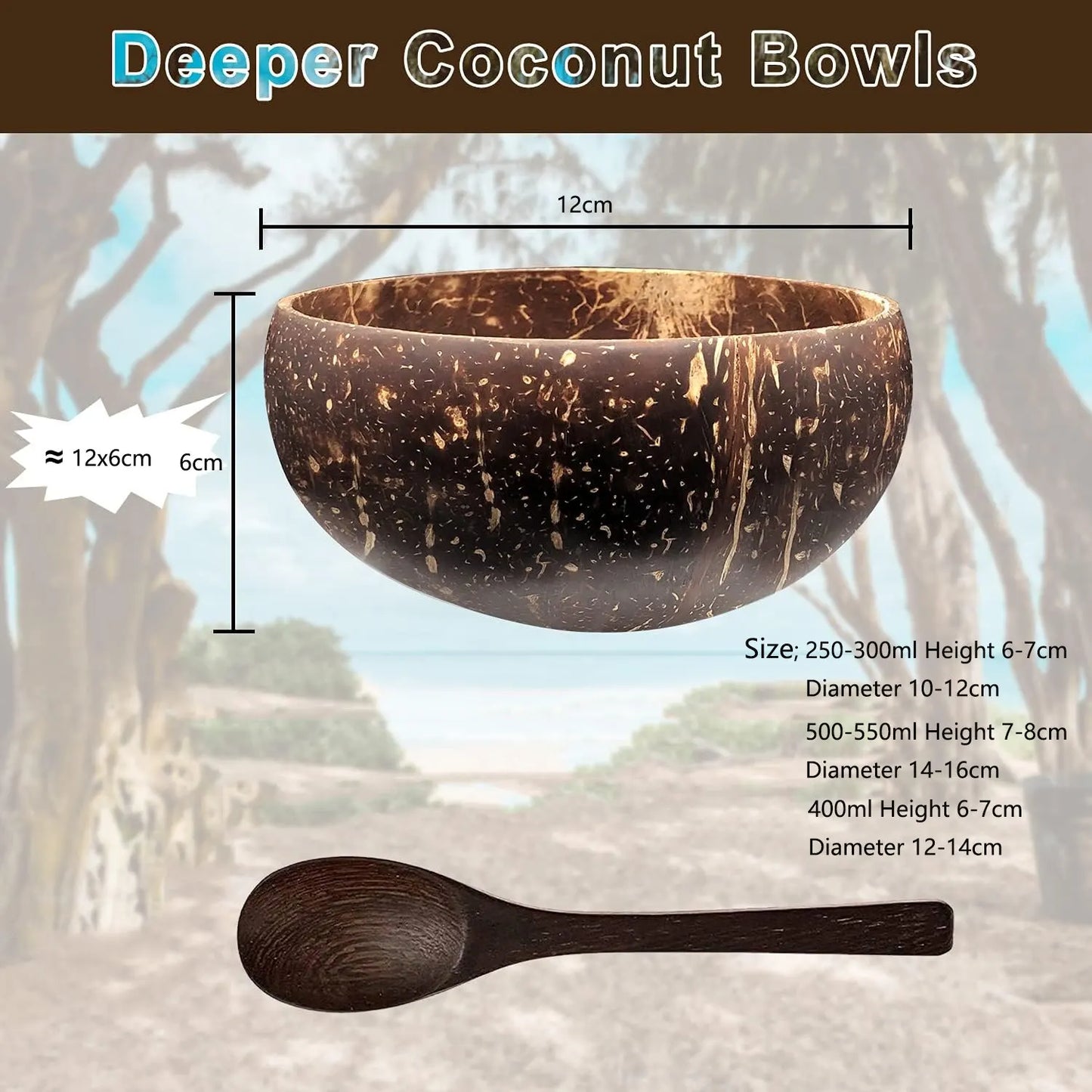 Coconut Bowls for Serving Dishes Wooden Salad Wood Reusable Bowl Serving Utensils Natural Coconut Shell Bowls Breakfast Party