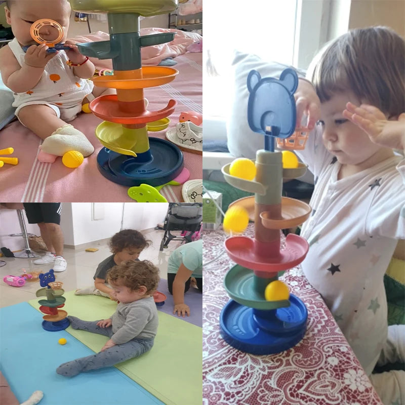 Montessori Baby Toys Rolling Ball Pile Tower Early Educational Toy for Babies Rotating Track Baby Gift Stacking Toy for Children