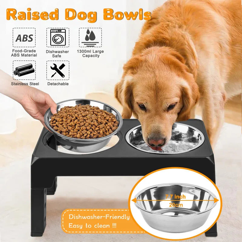 Dog Bowls Double Adjustable Elevated Feeder Pet Feeding Raise Stainless Steel Cat Food Water Bowls with Stand Lift Dining Tabel