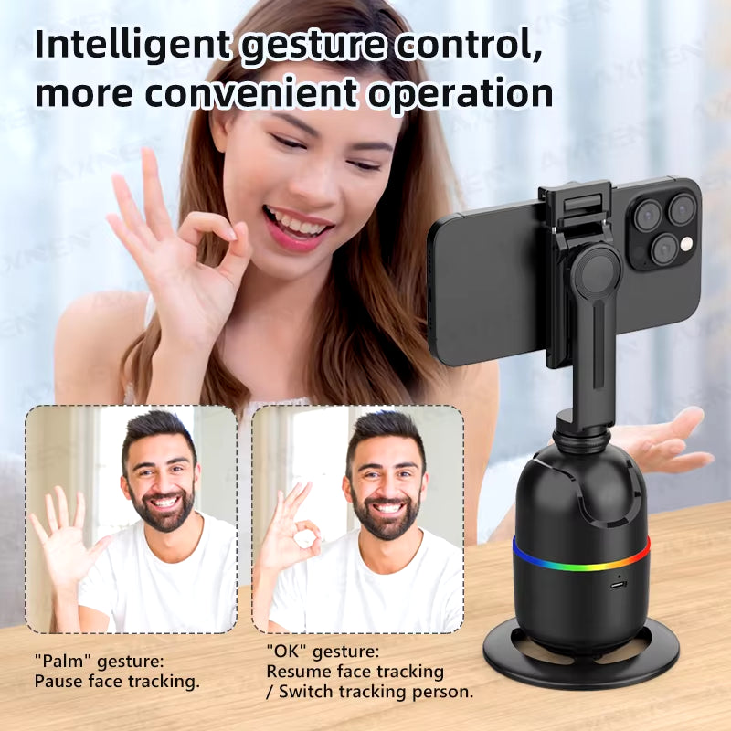 Smart Auto Face Tracking Desktop AI Gimbal for Smartphone & Action Camera 360 Rotation Follow Focus Vlog Kit, Option with Tripod