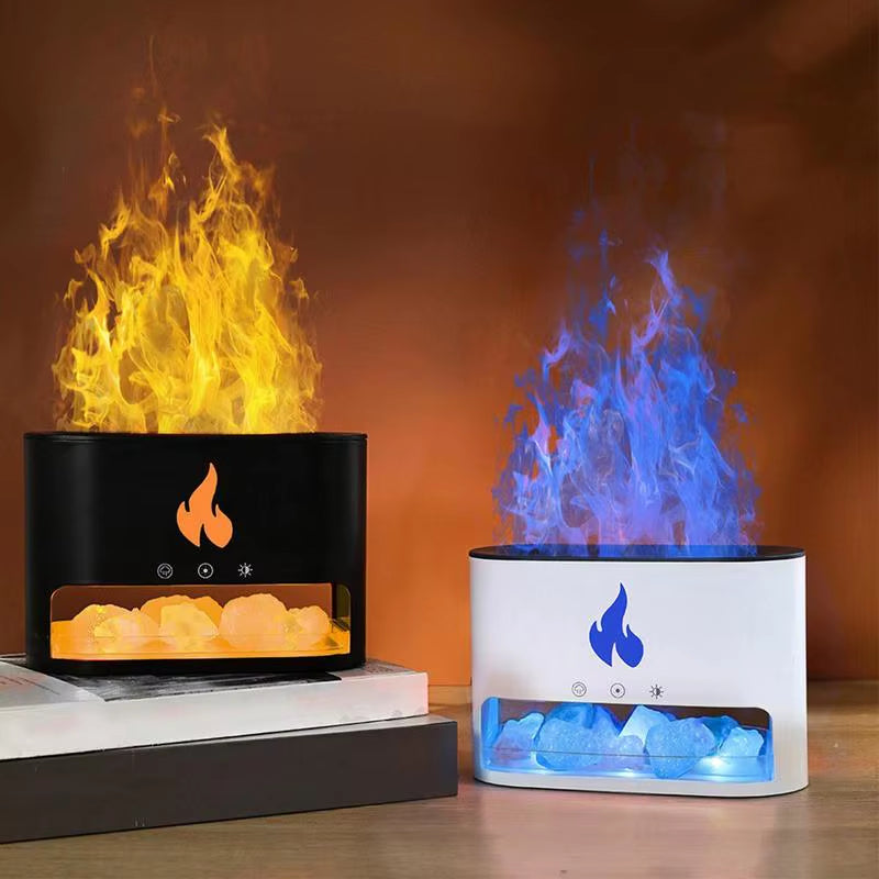 Home Fireplace Humidifier Crystal Salt Rock Fire Lamp 7 Color Flame Aroma Volcano Air Humidifier Essential Oil Diffuser Decor