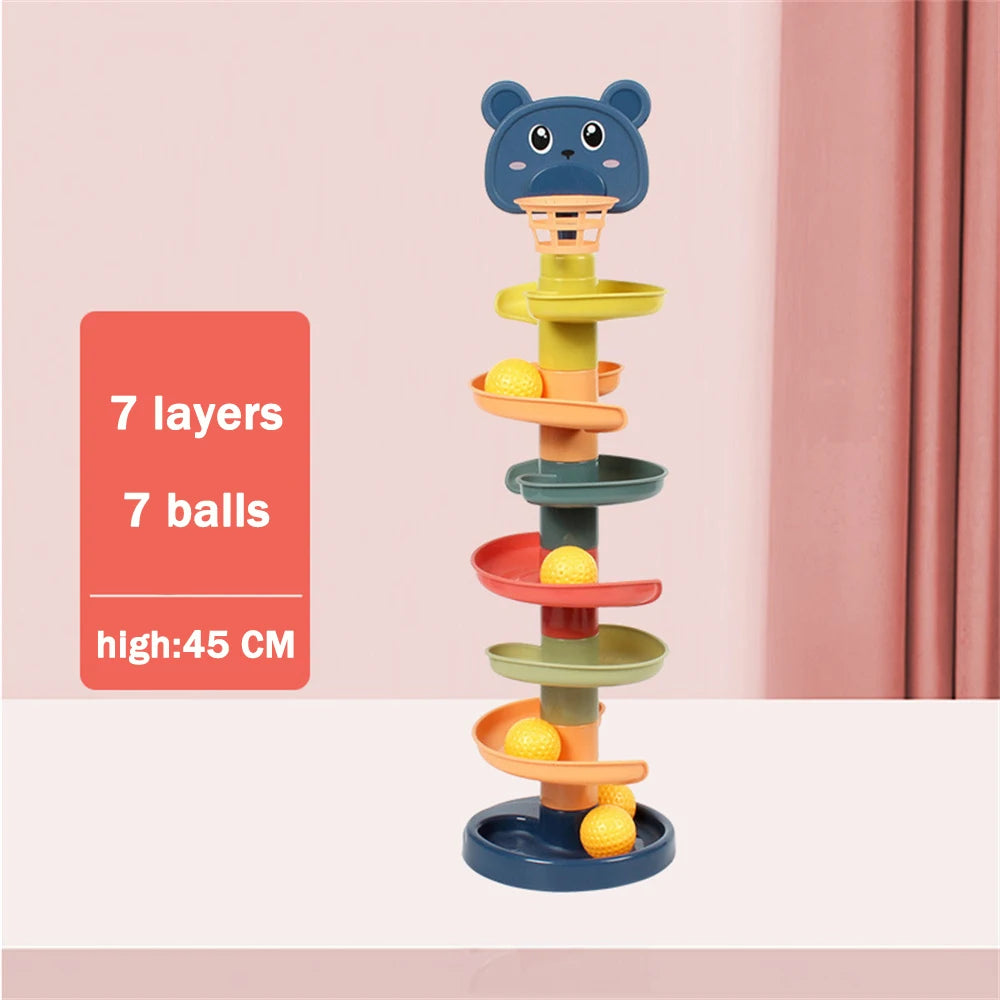 Montessori Baby Toys Rolling Ball Pile Tower Early Educational Toy for Babies Rotating Track Baby Gift Stacking Toy for Children