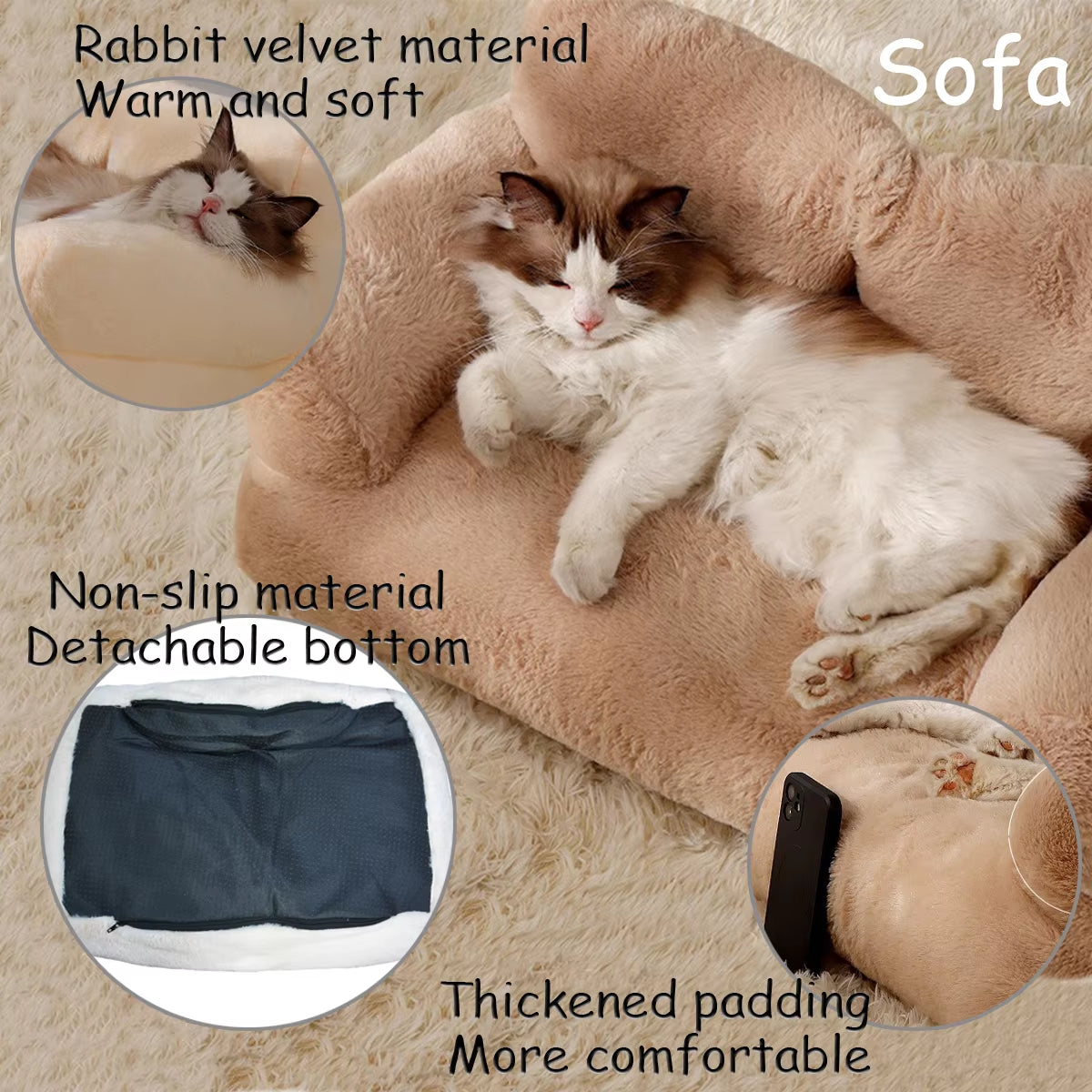 Pet Bed for Cats Sofa Winter Warm Dog Bed Soft Sofa for Dog with Bunny down Bottom Waterproof Dog Sofa Puppy Bed with Backrest