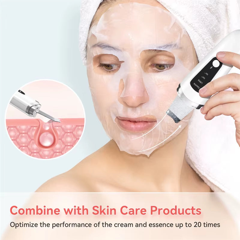 Ultrasonic Skin Scrubber Face Spatula Facial Skin Exfoliator Scraper and Blackhead Remover Pore Cleaner Facial Deep Cleansing