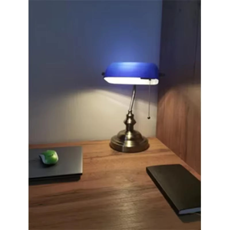 Desk Lamp Table Light Glass Banker‘S Lamp Zipper Switch for Bedroom Home Stuy Restaurant Library Office Light Night Lamp