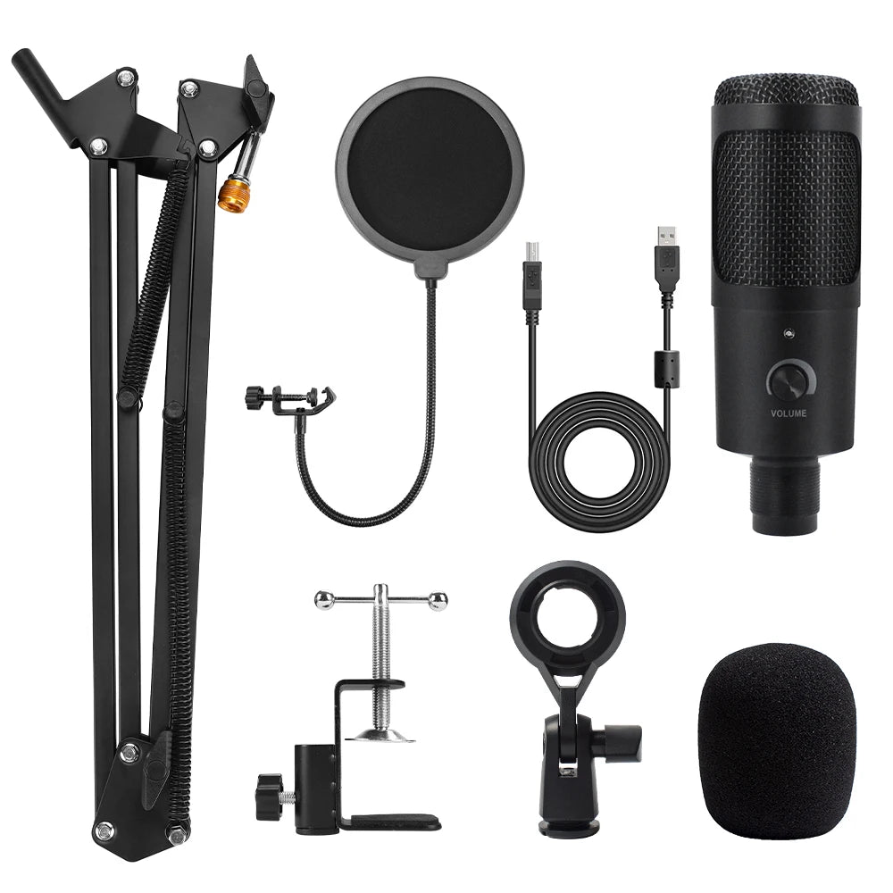 Metal USB Microphone Condenser Recording Microphone D80 Mic with Stand for Computer Laptop PC Karaoke Studio Recording