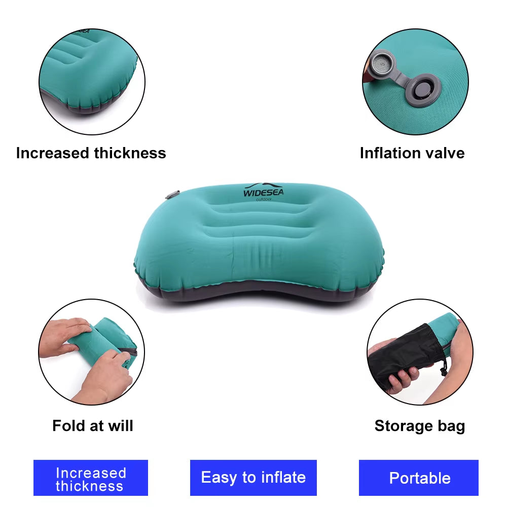 Portable Inflatable Pillow Camping Equipment Compressible Folding Air Cushion Outdoor Protective Tourism Sleeping Gear