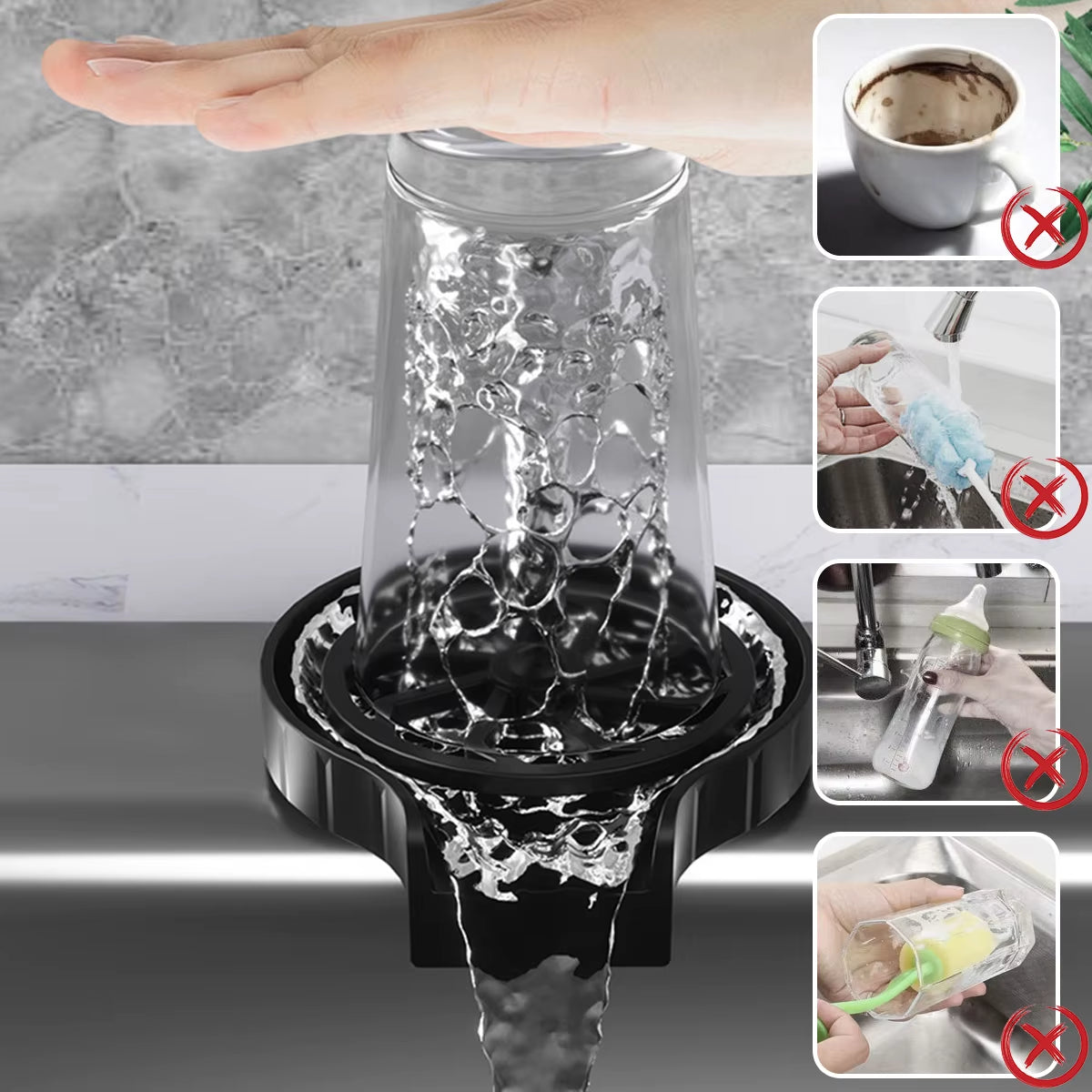 Automatic Glass Rinser Cup Cleaner Cup Washer Multi-Angle Spray Hole Coffee Cup Washing Tools Kitchen Sink Pitcher Washer