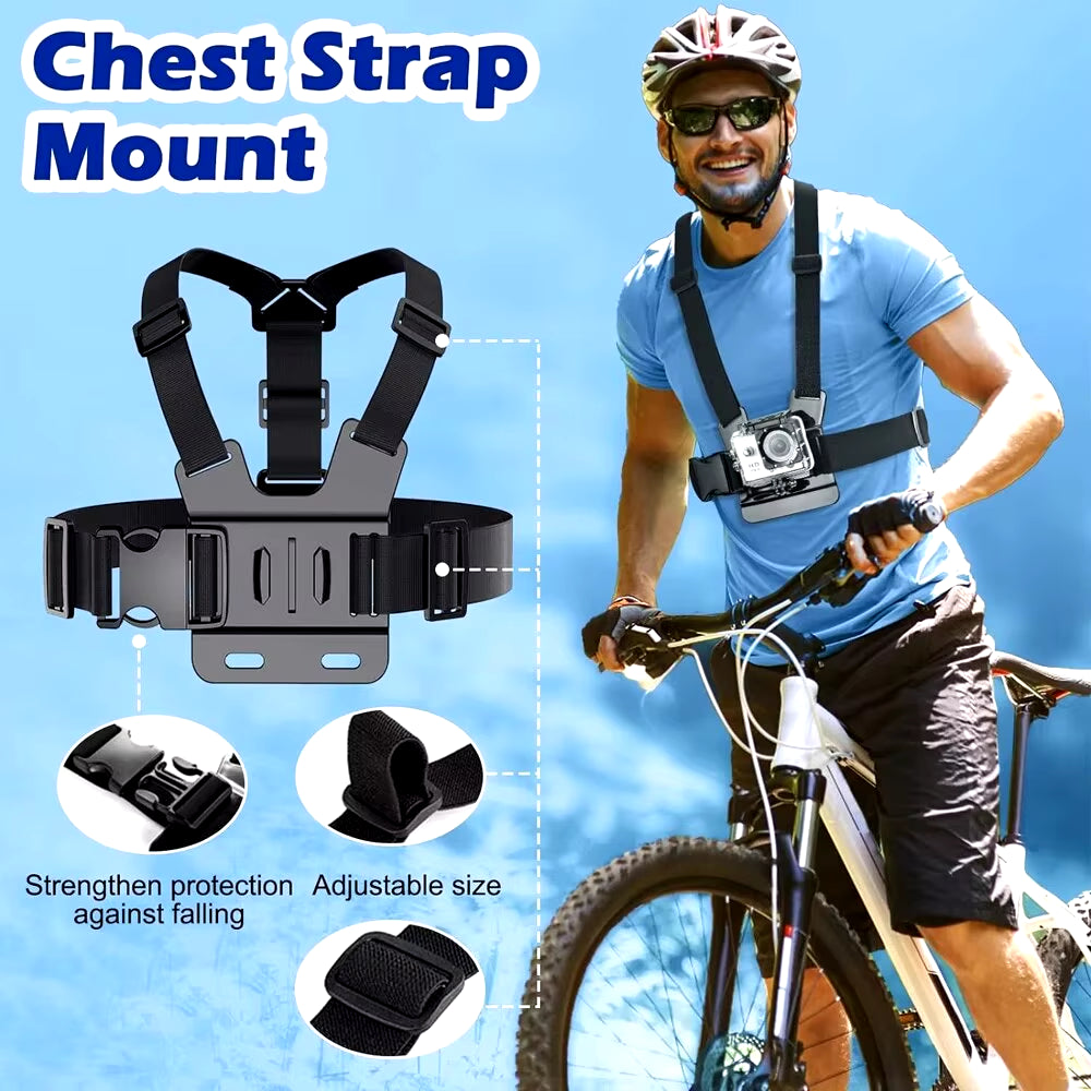 All-In-One 6Pcs Action Camera Kit Head Strap Chest Strap Mount Adjustable for Gopro Phone Osmo Enhanced Stability Versatility