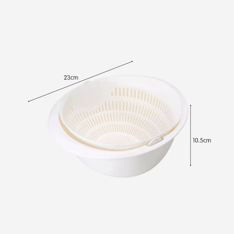 Kitchen Rotatable Double Drain Basket Fruits Vegetables Washing Storage Basket Strainers Bowl Cleaning Filter Colander Tool