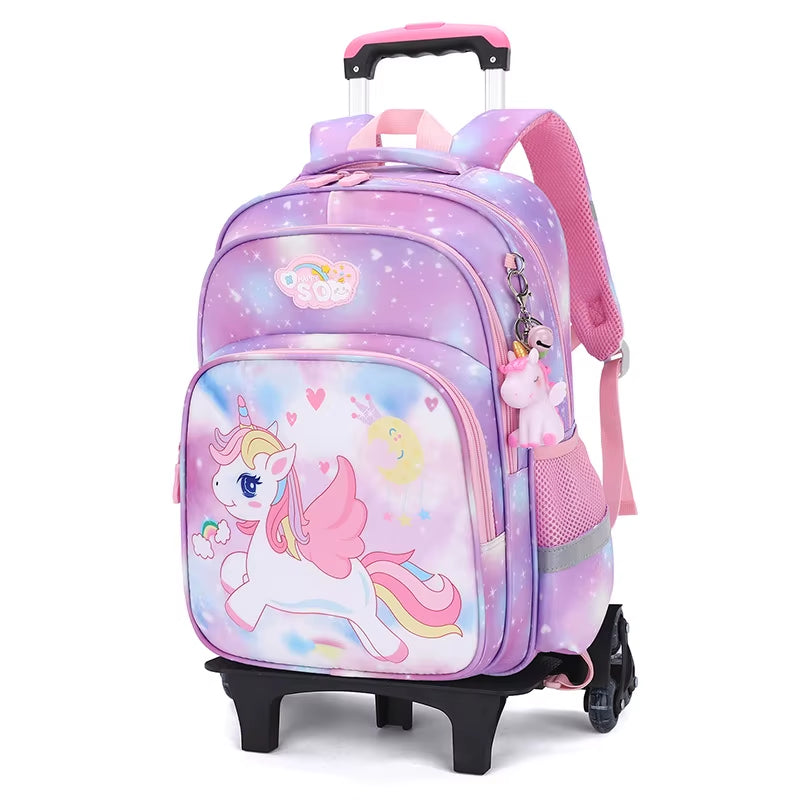 Kids School Rolling Backpacks Trolley Luggage Bag School Trolley Bags Girl School Wheeled Waterproof School Backpack with Wheels