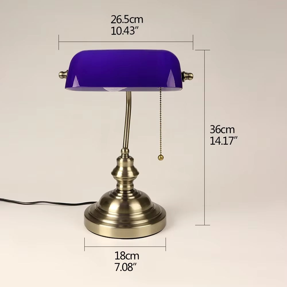 Desk Lamp Table Light Glass Banker‘S Lamp Zipper Switch for Bedroom Home Stuy Restaurant Library Office Light Night Lamp