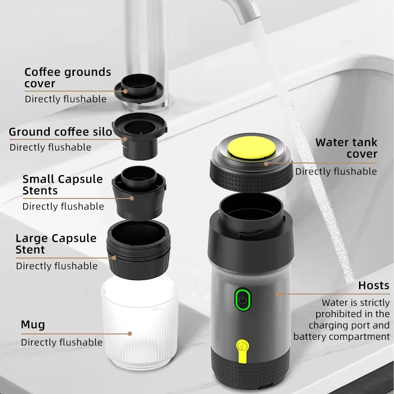 Portable Coffee Maker Capsules Electric Coffee Maker Battery Portable Espresso Coffee Machine for Home Camping Coffee Maker