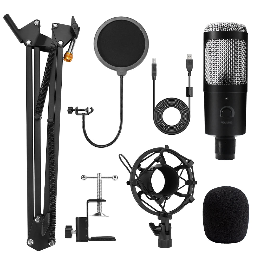 Metal USB Microphone Condenser Recording Microphone D80 Mic with Stand for Computer Laptop PC Karaoke Studio Recording