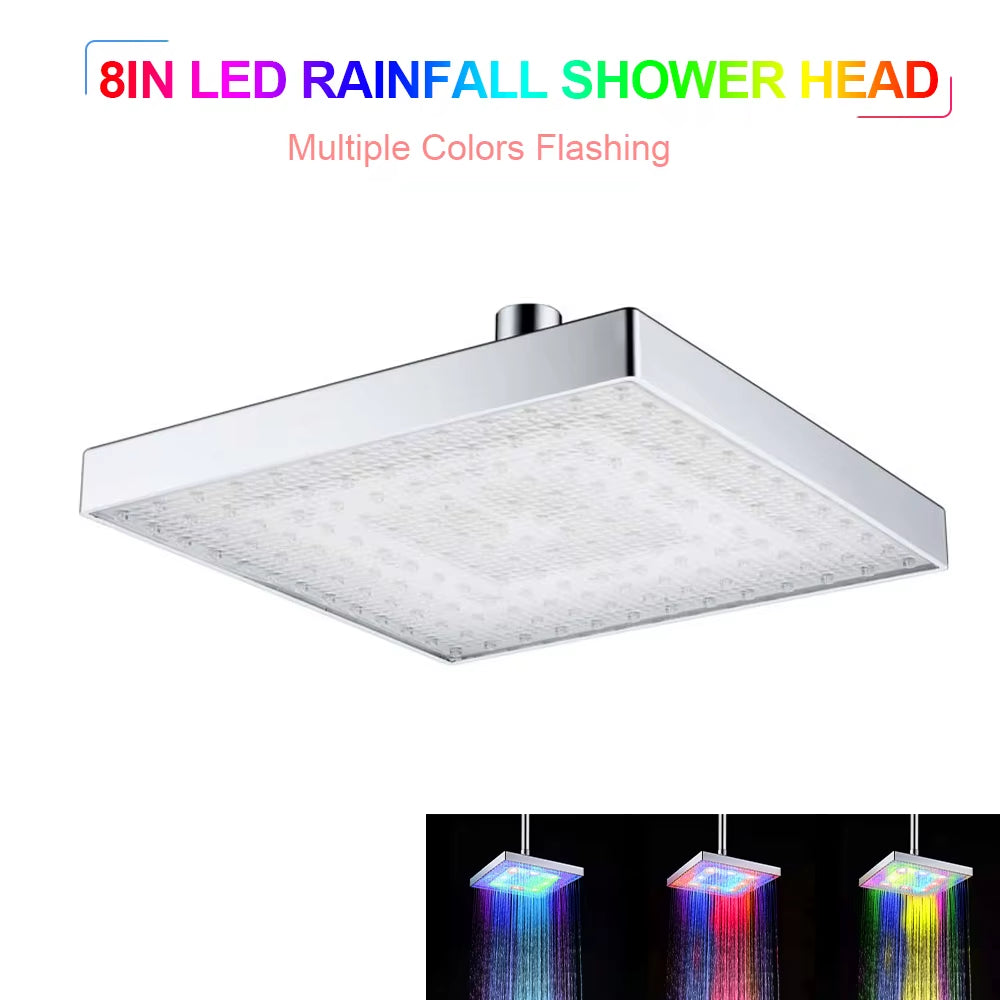 Shower Head LED Rainfall Shower Head Square Shower Head Automatically Color-Changing Temperature Sensor Showerhead for Bathroom