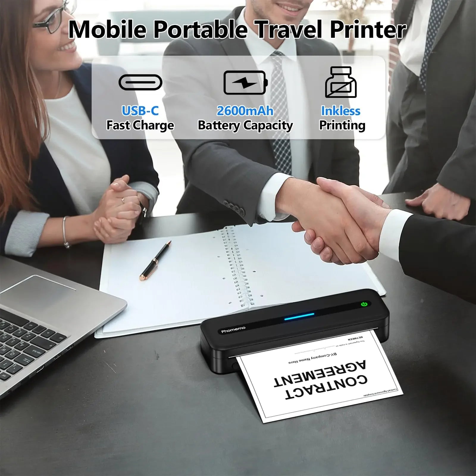 Inkless Printer M832 Portable Printer Wireless Bluetooth Thermal Printer Support Letter A4 5-Size Thermal Paper Mobile Printer