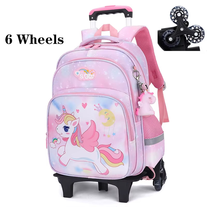 Kids School Rolling Backpacks Trolley Luggage Bag School Trolley Bags Girl School Wheeled Waterproof School Backpack with Wheels