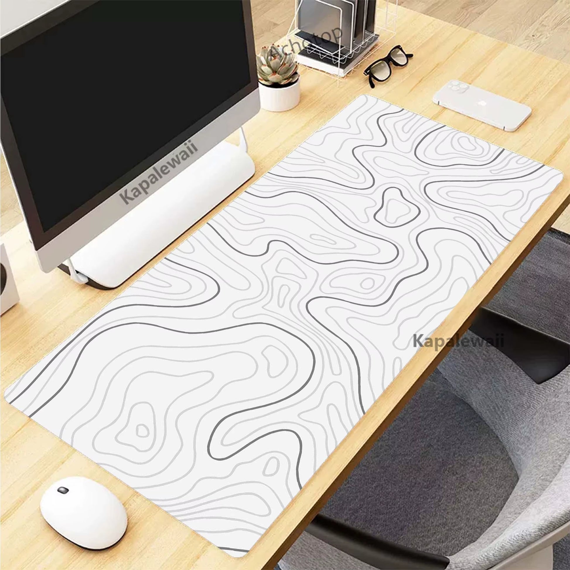 Black and White Topographic Map Art Mouse Pad XXL Mousepad Rubber Keyboard Pads Gaming Setup Accessories Mouse Mat 900X400Mm