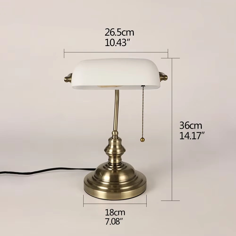 Desk Lamp Table Light Glass Banker‘S Lamp Zipper Switch for Bedroom Home Stuy Restaurant Library Office Light Night Lamp