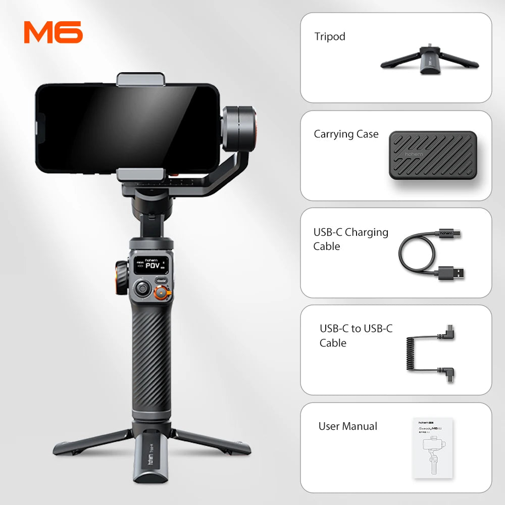 Hohem Isteady M6 3-Axis Gimbal Stabilizer Foldable Selfie Stick with APP Control&Magnetic Fill Light for Smartphone Cell Phone