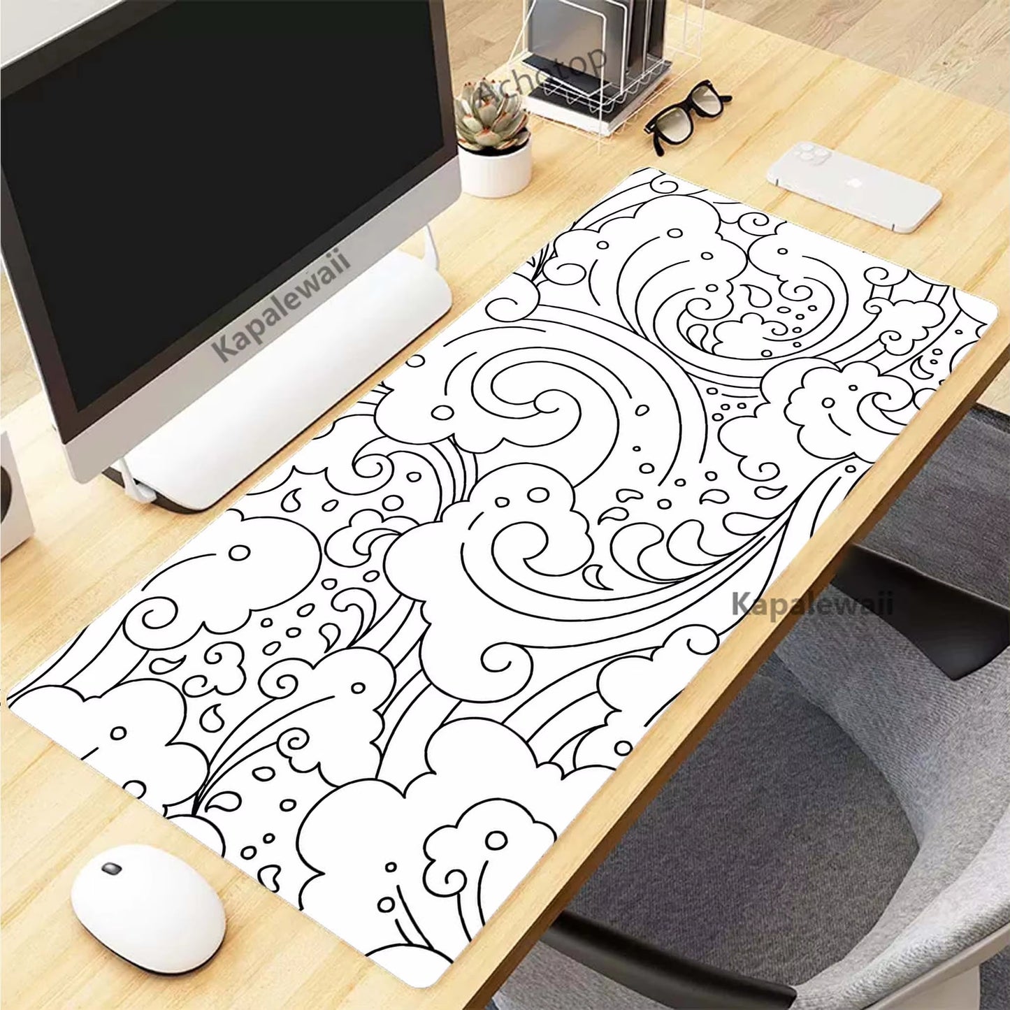 Black and White Topographic Map Art Mouse Pad XXL Mousepad Rubber Keyboard Pads Gaming Setup Accessories Mouse Mat 900X400Mm