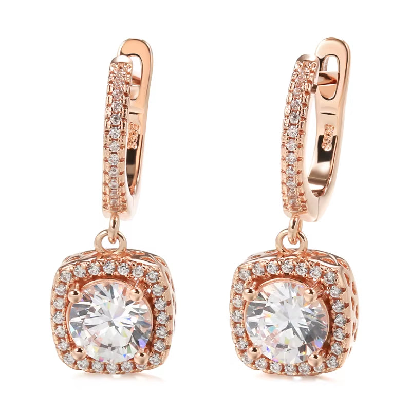 Trendy Square Female Drop Earrings Brilliant Natural Zircon Bridal 585 Rose Gold Dangle Earring Engagement Wedding Jewelry