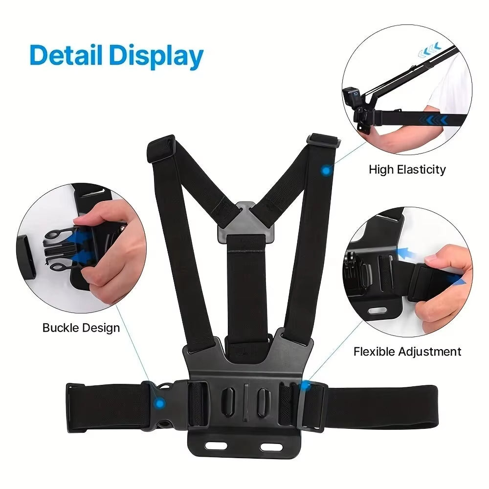 All-In-One 6Pcs Action Camera Kit Head Strap Chest Strap Mount Adjustable for Gopro Phone Osmo Enhanced Stability Versatility