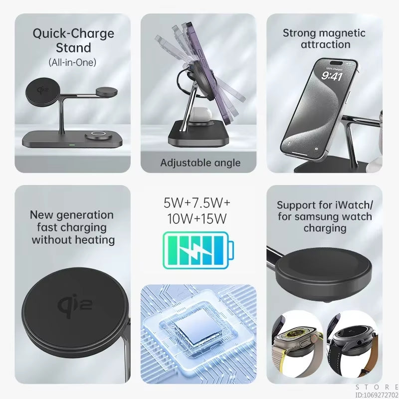 Qi2 3 in 1 Magnetic Wireless Charger 15W Fast Charging for Iphone 12/13/14/15/16 Series, Iwatch 1-9 and Airpods / TWS Chargers