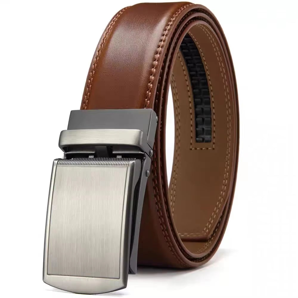 Men'S Ratchet Click Belt Genuine Leather Dress Belt for Men Jeans Holeless Automatic Sliding Buckle Black Brown Belts Cin