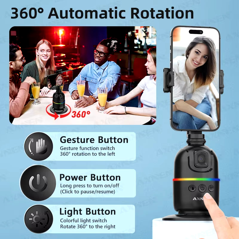 Smart Auto Face Tracking Desktop AI Gimbal for Smartphone & Action Camera 360 Rotation Follow Focus Vlog Kit, Option with Tripod