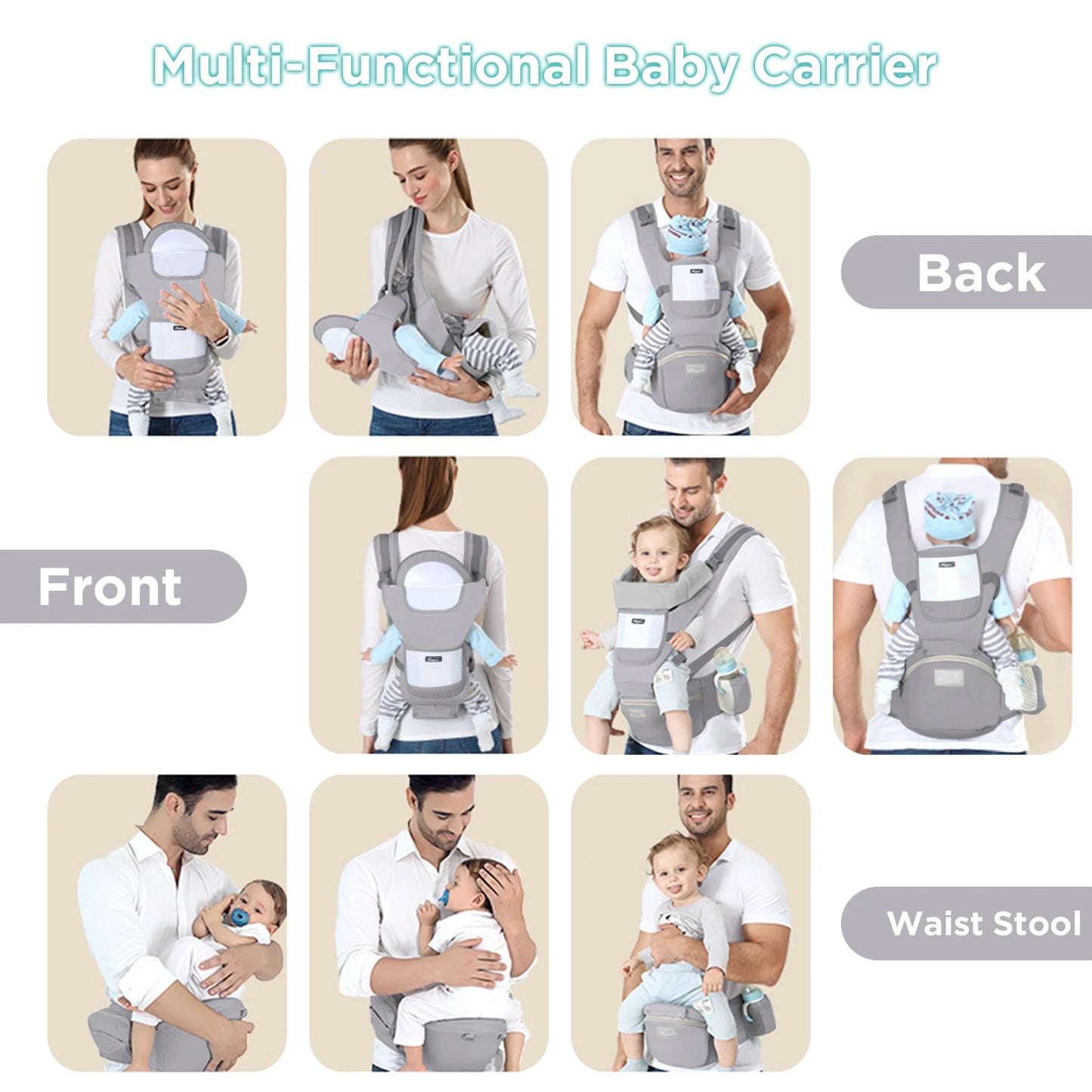 Baby Carrier Ergonomic Infant Multifunctional Waist Stool Newborn to Toddler Multi-Use before and after Kangaroo Bag Accessories