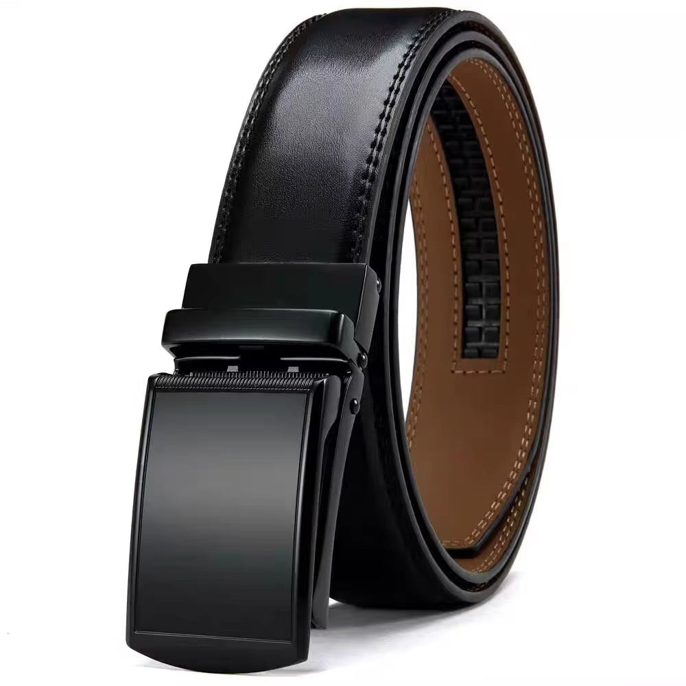 Men'S Ratchet Click Belt Genuine Leather Dress Belt for Men Jeans Holeless Automatic Sliding Buckle Black Brown Belts Cin