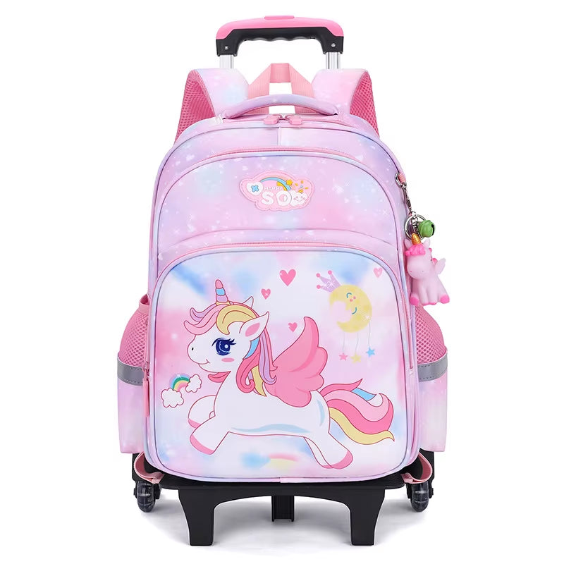 Kids School Rolling Backpacks Trolley Luggage Bag School Trolley Bags Girl School Wheeled Waterproof School Backpack with Wheels