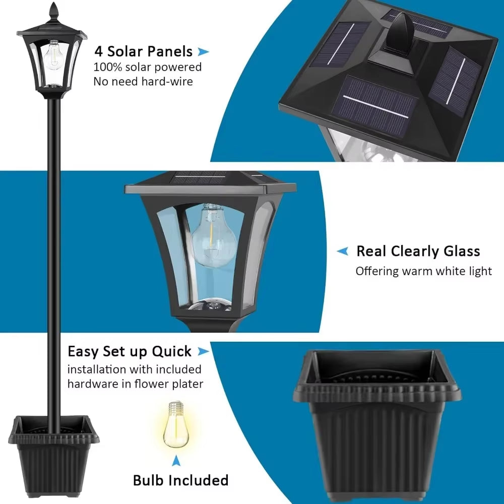 72" Solar Outdoor Light with Planter,Waterproof Solar Post Lamp Ligts,Solar Garden Lights for Backyard, Pathway, Patio,Lawn