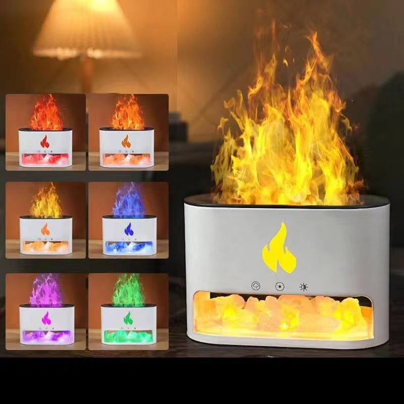 Home Fireplace Humidifier Crystal Salt Rock Fire Lamp 7 Color Flame Aroma Volcano Air Humidifier Essential Oil Diffuser Decor