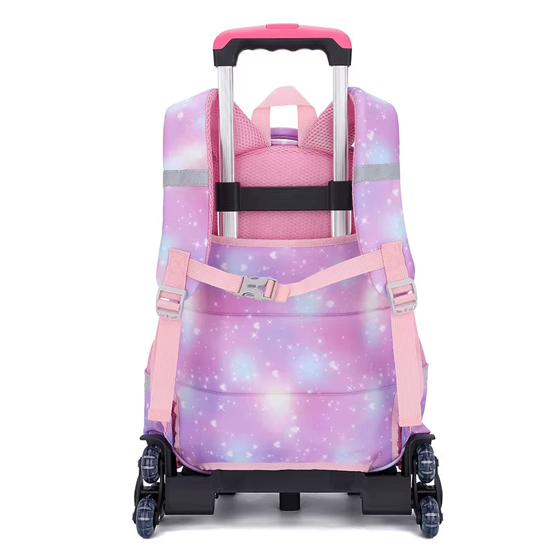 Kids School Rolling Backpacks Trolley Luggage Bag School Trolley Bags Girl School Wheeled Waterproof School Backpack with Wheels