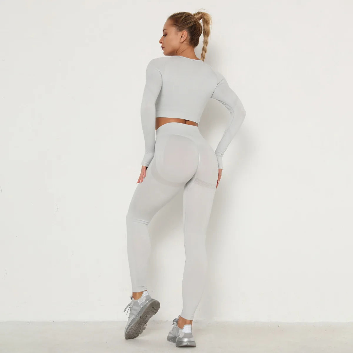 Seamless Women Gym Set Long Sleeve Top Belly Control High Waist Sport Leggings Gym Clothes Girls Tracksuit Sport Suit Sportwear