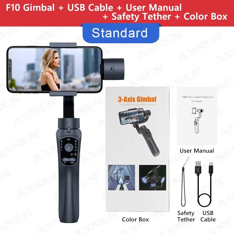 F10 3-Axis Handheld Gimbal Smartphone Stabilizer Cellphone Selfie Stick for Android Iphone Phone Vlog anti Shake Video Recording