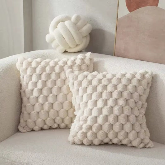 1Pcs Pineapple Grid Turtle Pattern 3D Soft Plush Throw Pillowcase,Cream White for Living Room Sofa Bedroom Home Room Decor