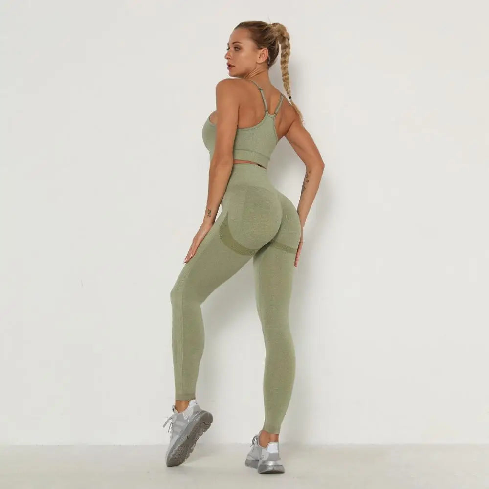 Seamless Women Gym Set Long Sleeve Top Belly Control High Waist Sport Leggings Gym Clothes Girls Tracksuit Sport Suit Sportwear