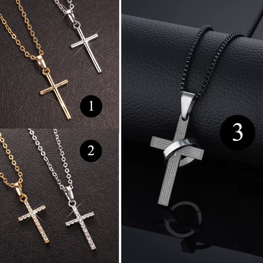 Fashion Female Cross Pendants Dropshipping Gold Black Color Stainless Steel Jesus Cross Pendant Necklace Jewelry for Men/Women